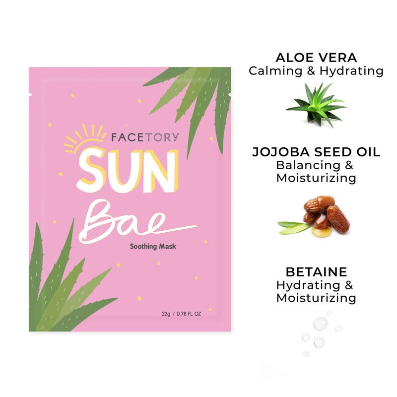 FACETORY K Beauty Face Mask Skin Care - SUN BAE SOOTHING Sheet Mask with Aloe & Shea Butter | After Sun Care, Soothe & Restore (10 Pack) - Image 2